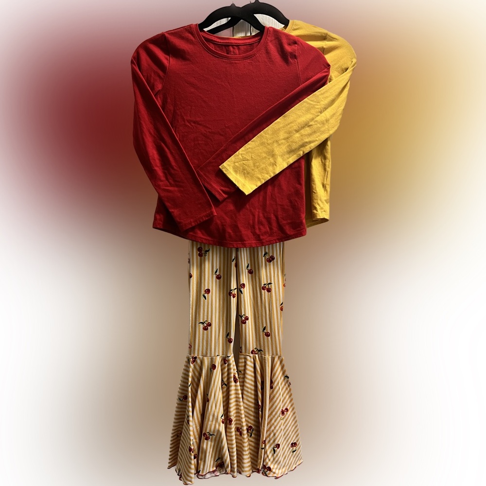 Boutique bell bottoms, Red and gold cherry.